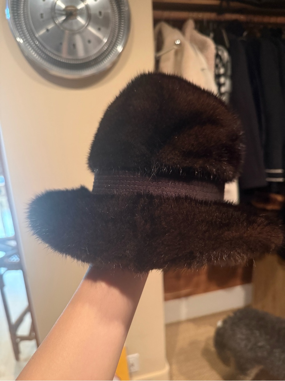 Plush Dark Brown Faux Fur Bucket Hat - Women Accessories